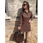 Robe femme en daim marron ou kaki – Manches longues & col chemise – Tailles S, M, L