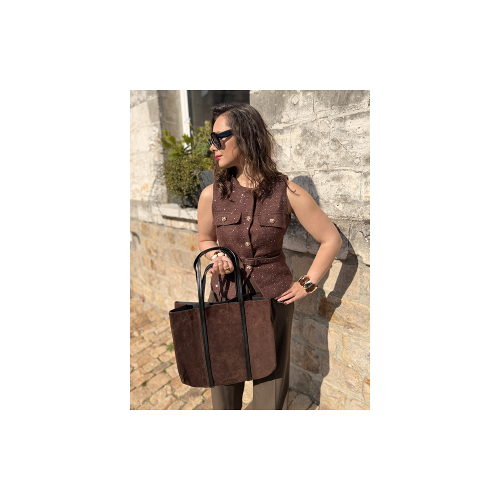 Boléro chic femme sans manches – Boutons dorés & ceinture – Tailles S, M, L Boléro chic femme sans manches – Boutons dorés & ceinture – Tailles S, M, L