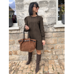 Robe léopard femme coton côtelé – Manches longues, col rond & boutons dorés