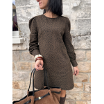 Robe léopard femme coton côtelé – Manches longues, col rond & boutons dorés