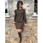 Robe léopard femme coton côtelé – Manches longues, col rond & boutons dorés