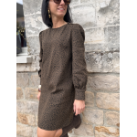 Robe léopard femme coton côtelé – Manches longues, col rond & boutons dorés