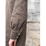 Robe léopard femme coton côtelé – Manches longues, col rond & boutons dorés