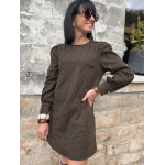 Robe léopard femme coton côtelé – Manches longues, col rond & boutons dorés