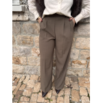 Pantalon marron ou Taupe de tailleur femme – Taille élastiquée et pinces – Du XS au L