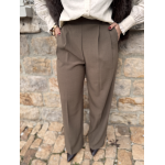 Pantalon marron ou Taupe de tailleur femme – Taille élastiquée et pinces – Du XS au L