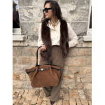 Pantalon marron ou Taupe de tailleur femme – Taille élastiquée et pinces – Du XS au L