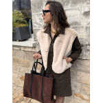 Gilet fausse fourrure femme – Marron ou beige, 2 poches, tailles SM ou ML