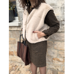 Gilet fausse fourrure femme – Marron ou beige, 2 poches, tailles SM ou ML