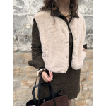 Gilet fausse fourrure femme – Marron ou beige, 2 poches, tailles SM ou ML