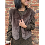 Gilet fausse fourrure femme – Marron ou beige, 2 poches, tailles SM ou ML