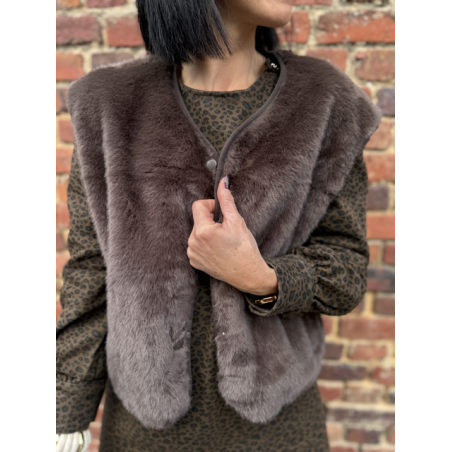 Gilet fausse fourrure femme – Marron ou beige, 2 poches, tailles SM ou ML