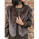 Gilet fausse fourrure femme – Marron ou beige, 2 poches, tailles SM ou ML