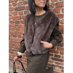 Gilet fausse fourrure femme – Marron ou beige, 2 poches, tailles SM ou ML