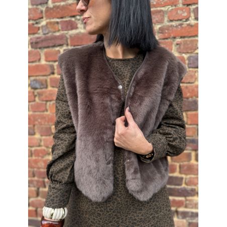 Gilet fausse fourrure femme – Marron ou beige, 2 poches, tailles SM ou ML