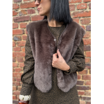 Gilet fausse fourrure femme – Marron ou beige, 2 poches, tailles SM ou ML