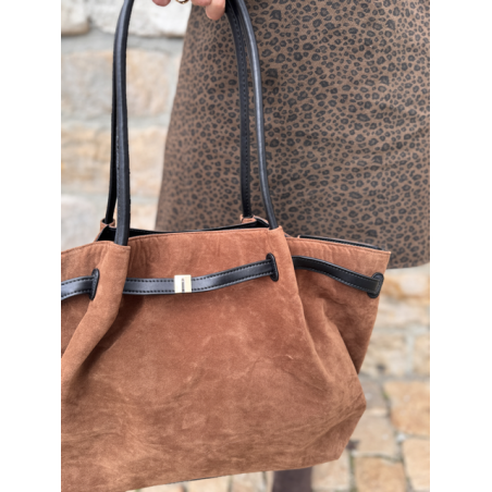Sac en daim camel femme – Format shopping avec anses élégantes