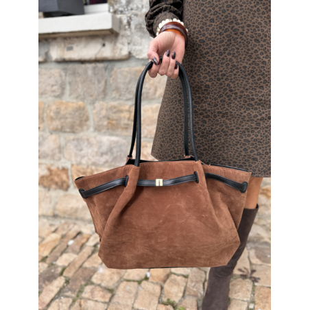 Sac en daim camel femme – Format shopping avec anses élégantes