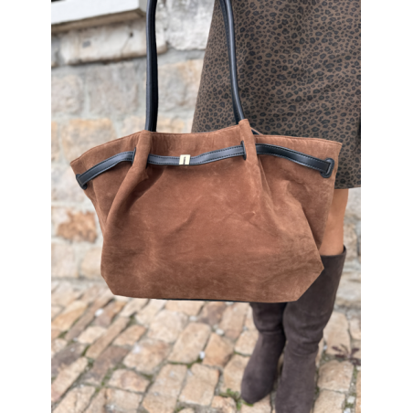 Sac en daim camel femme – Format shopping avec anses élégantes