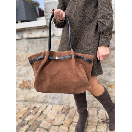 Sac en daim camel femme – Format shopping avec anses élégantes