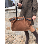 Sac en daim camel femme – Format shopping avec anses élégantes