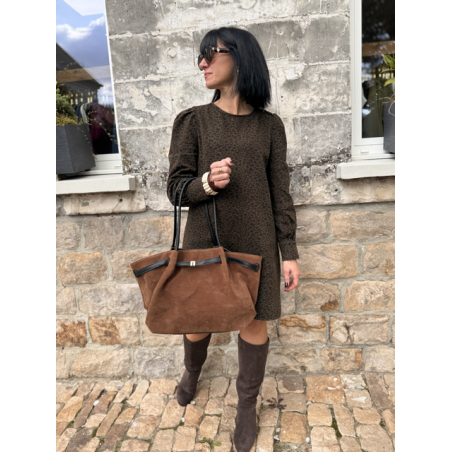 Sac en daim camel femme – Format shopping avec anses élégantes