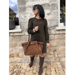 Sac en daim camel femme – Format shopping avec anses élégantes