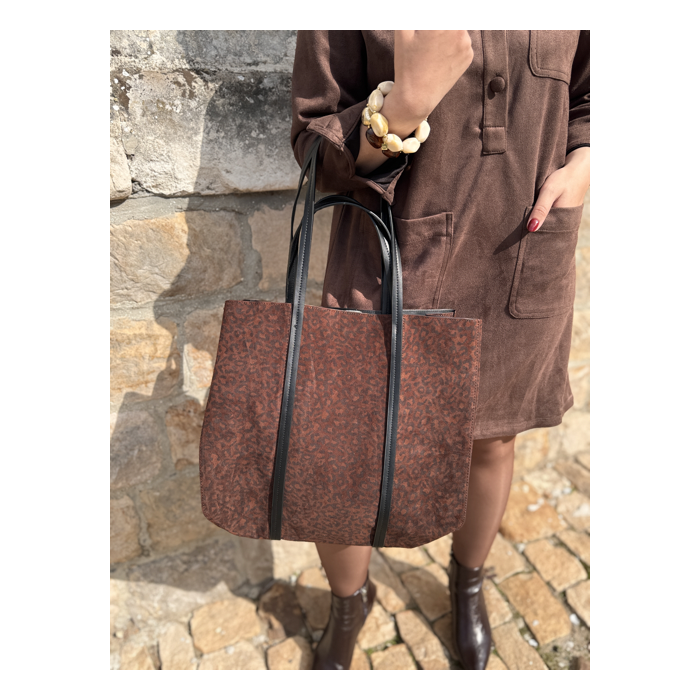 Sac en daim camel femme – Format shopping avec anses élégantes