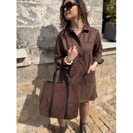 Sac en daim camel femme – Format shopping avec anses élégantes