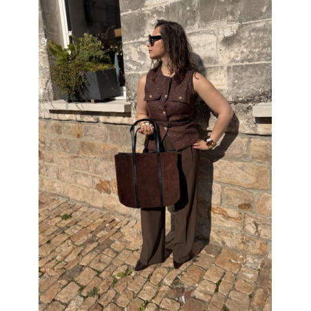 Sac en daim camel femme – Format shopping avec anses élégantes