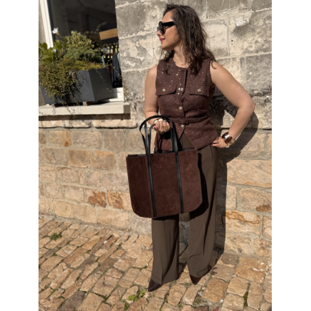 Sac en daim camel femme – Format shopping avec anses élégantes