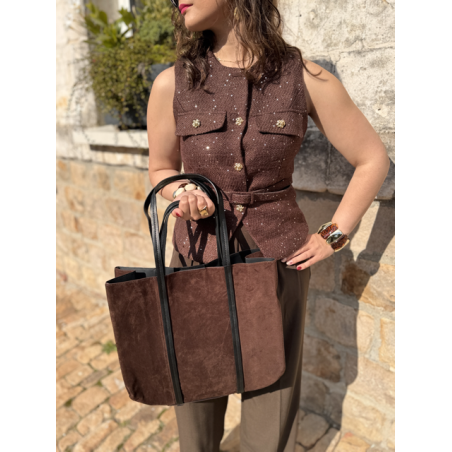 Sac en daim camel femme – Format shopping avec anses élégantes