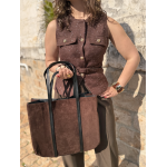 Sac en daim camel femme – Format shopping avec anses élégantes