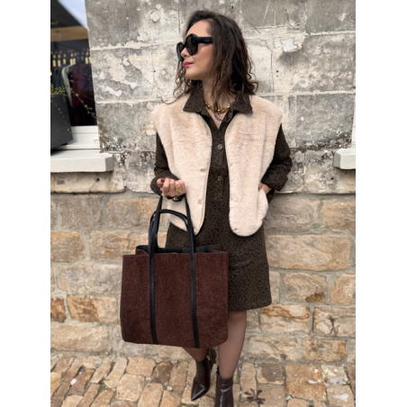 Sac en daim camel femme – Format shopping avec anses élégantes