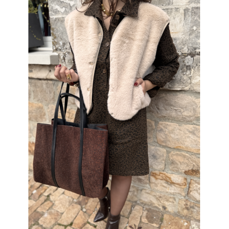 Sac en daim camel femme – Format shopping avec anses élégantes
