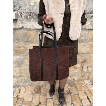 Sac en daim camel femme – Format shopping avec anses élégantes