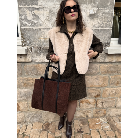 Sac en daim camel femme – Format shopping avec anses élégantes