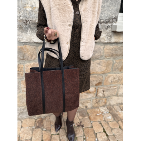 Sac en daim camel femme – Format shopping avec anses élégantes