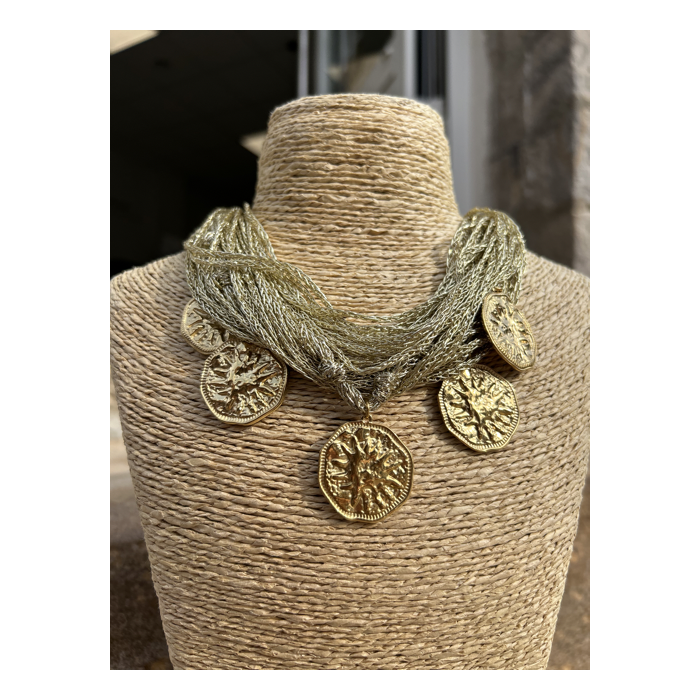Collier multi-rangs femme – Fils dorés ou noirs & pampilles dorées chic