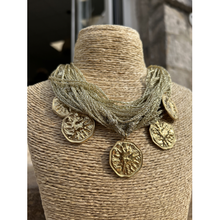 Collier multi-rangs femme – Fils dorés ou noirs & pampilles dorées chic