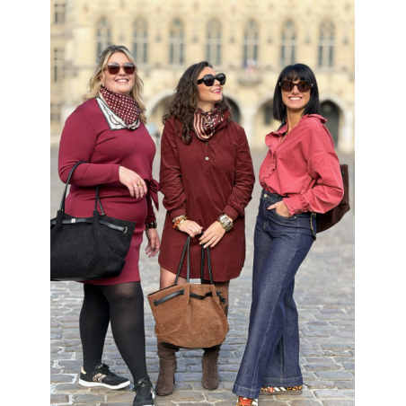 Chemise Velours Rouge Femme – Col Victorien Élégant – Tailles SM à M/L