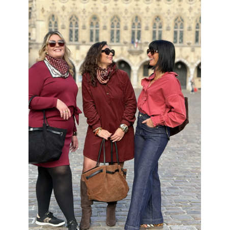 Chemise Velours Rouge Femme – Col Victorien Élégant – Tailles SM à M/L