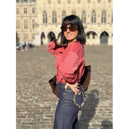 Chemise Velours Rouge Femme – Col Victorien Élégant – Tailles SM à M/L