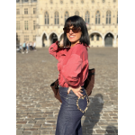 Chemise Velours Rouge Femme – Col Victorien Élégant – Tailles SM à M/L