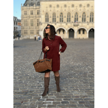 Robe Velours Bordeaux Femme – Col Victorien & Coupe Fluide – Tailles S à L