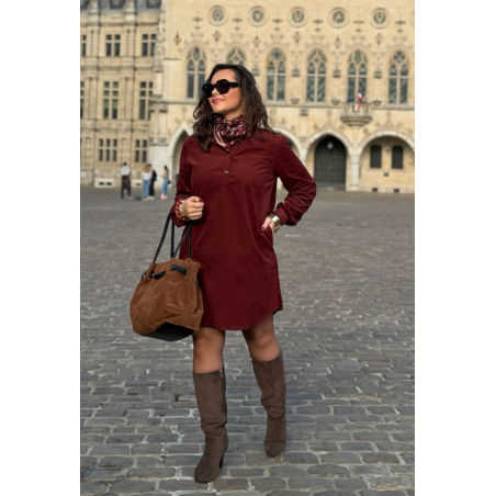 Robe Velours Bordeaux Femme – Col Victorien & Coupe Fluide – Tailles S à L