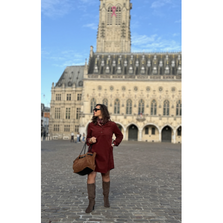 Robe Velours Bordeaux Femme – Col Victorien & Coupe Fluide – Tailles S à L