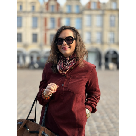 Robe Velours Bordeaux Femme – Col Victorien & Coupe Fluide – Tailles S à L