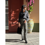 Jean Léopard Gris/Noir Femme – Taille Haute Évasé – Collection Allure d’Automne