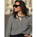 Chemise Vichy Noir & Blanc – Détails Dentelle – Collection Allure d’Automne